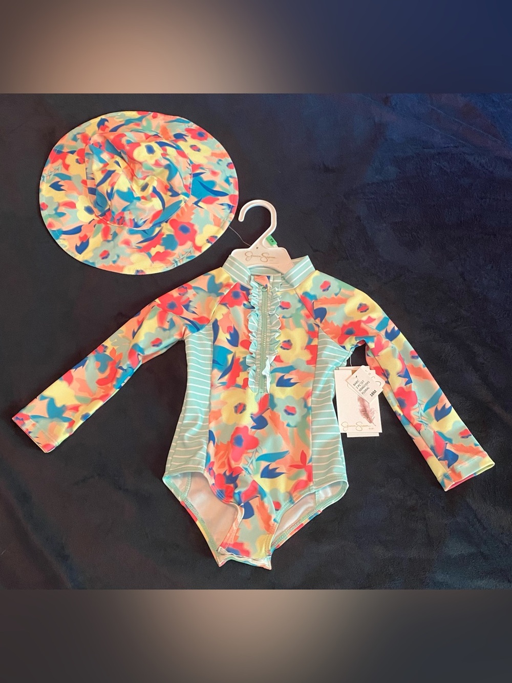 NWT Jessica Simpson Multi-Color Zip-Front Long Sleeve Swim One-Piece (18 month)